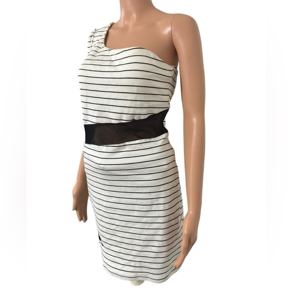 Gianni Bini Mesh One Shoulder Striped Mini Dress - Picture 4 of 13